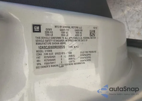 2013 Chevrolet Suburban 1500 Lt from USA, damaged, VIN 1GNSCJE06DR200520